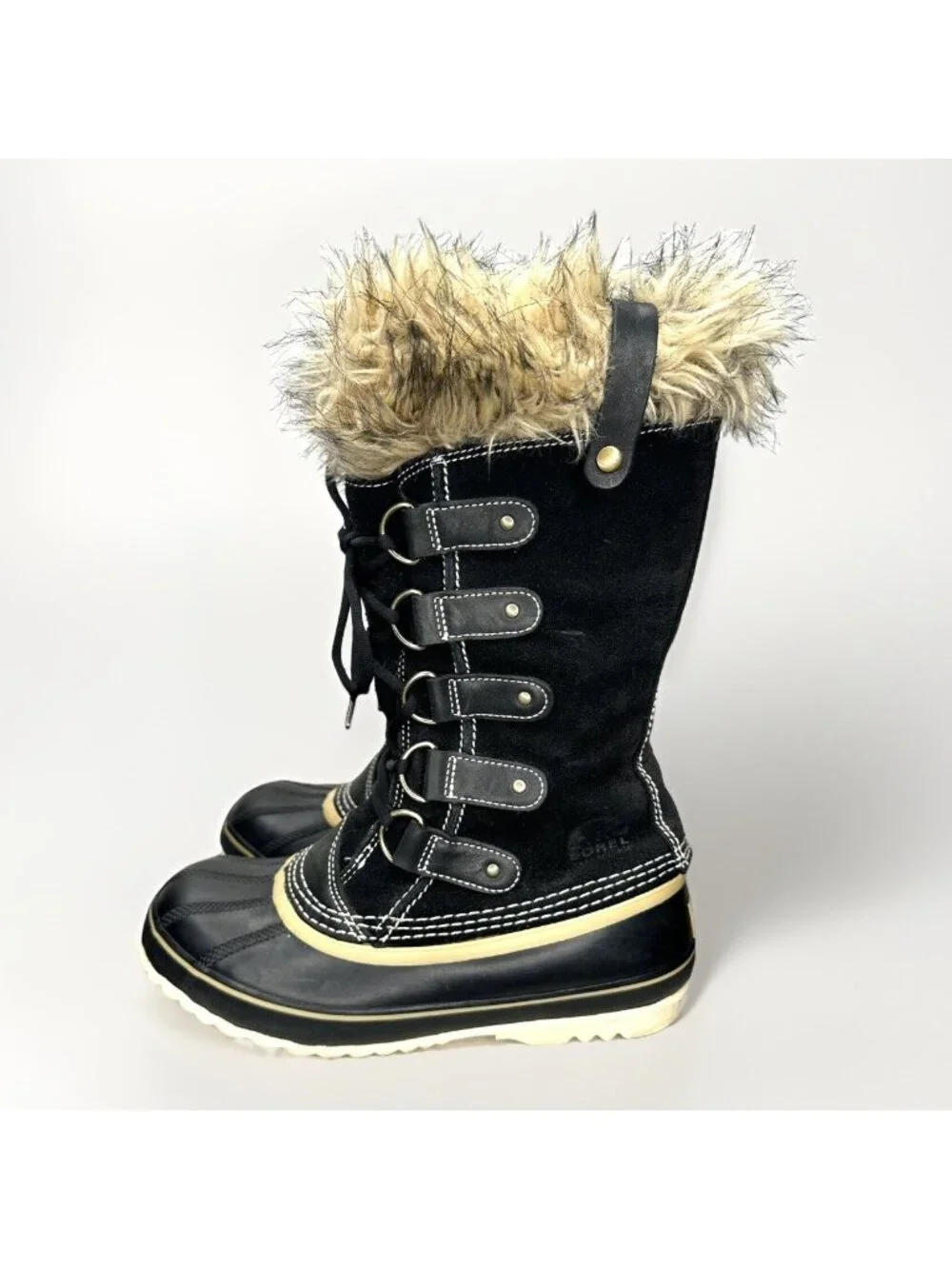 Sorel Joan Of Arctic Womens 7 Black Waterproof Insulated Snow Boots Faux Fur